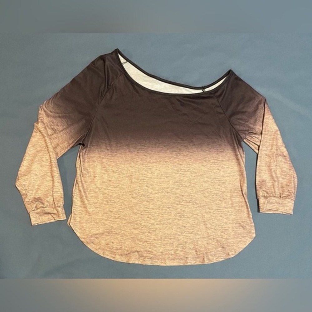 Ombre Brown Off Shoulder 3/4 Sleeve Top Relaxed Fit Casual Women's Size‎  XL
